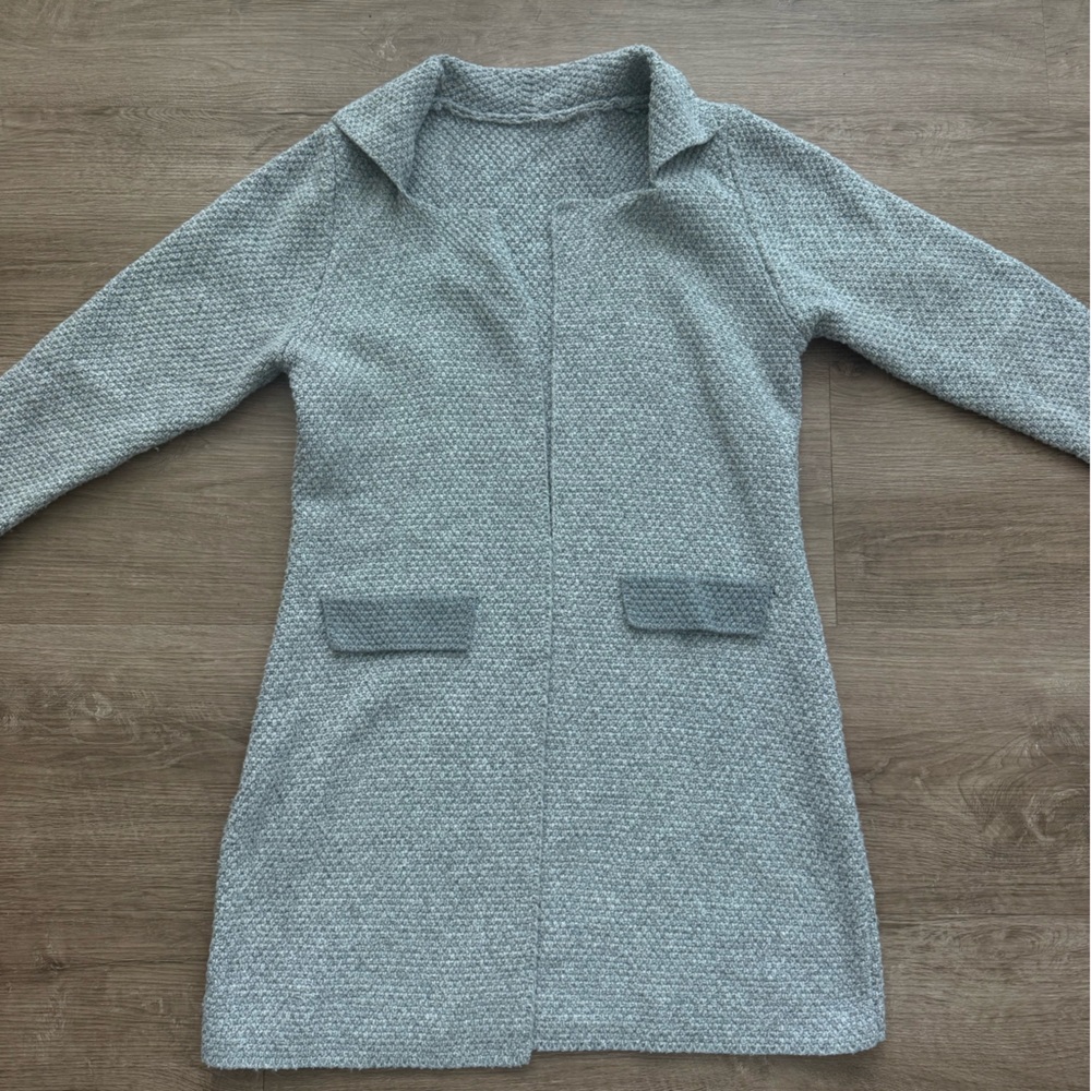Gray Textured Open Front Cardigan
